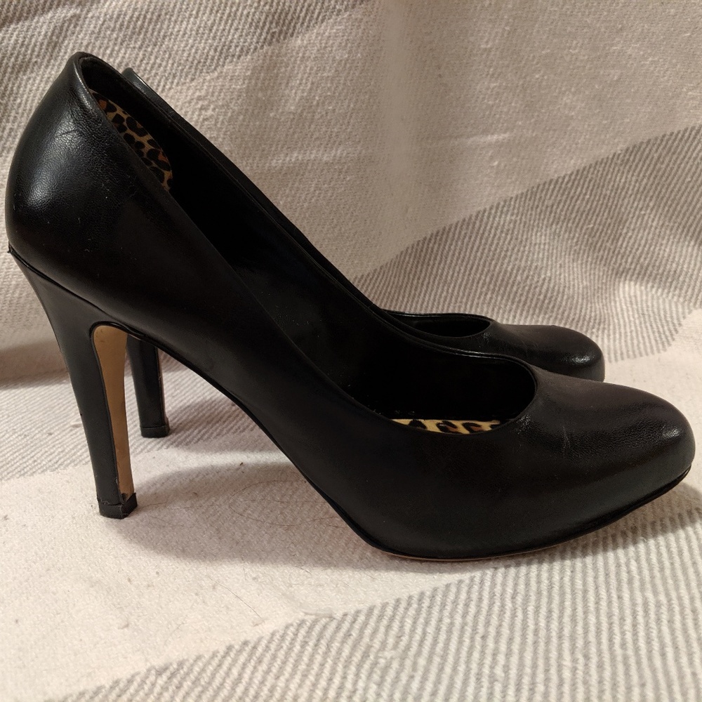 black leather pumps